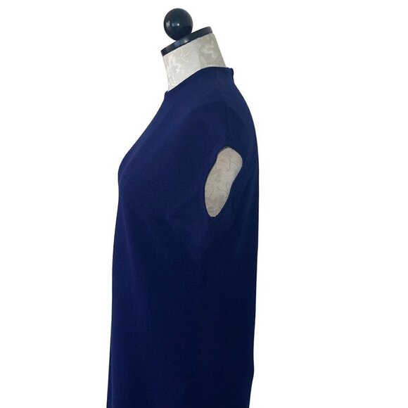 Vintage Womens Shift Dress Size 12 Navy Knit Mock Neck Knee Length Pure Wool - Picture 5 of 10
